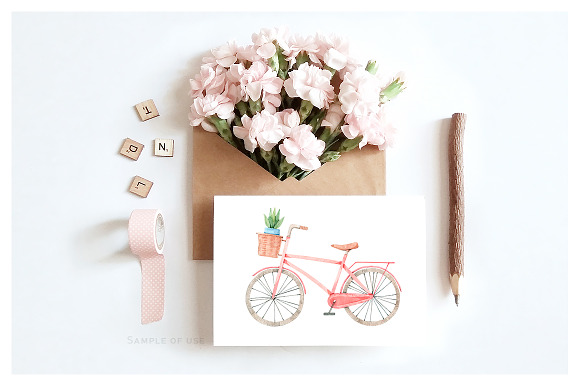 Spring watercolor bicycle in Illustrations - product preview 2