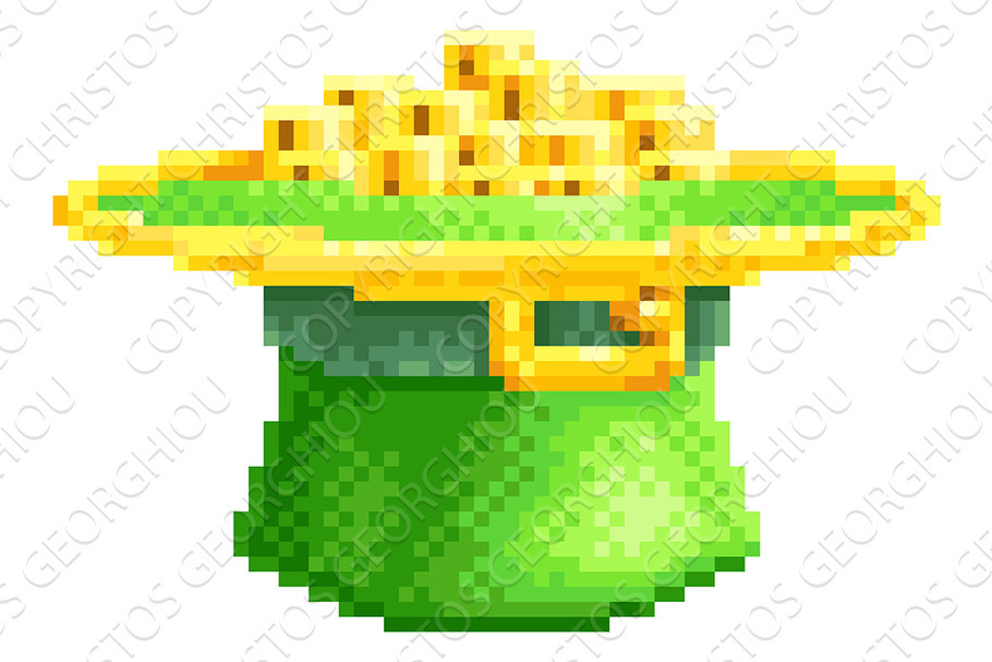 St Patricks Day Leprechaun Hat Pixel in Illustrations - product preview 8