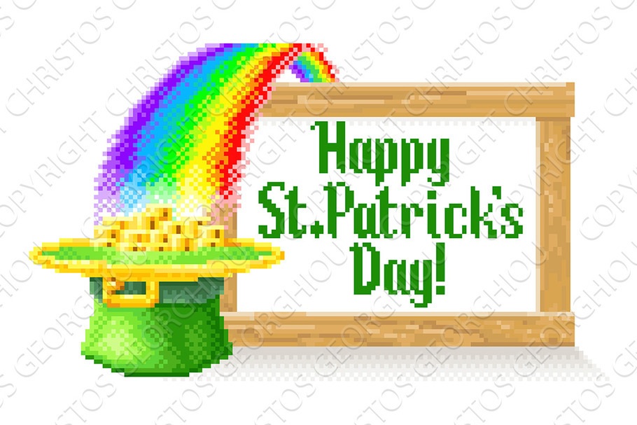 Happy St Patricks Day Pixel Art Sign in Illustrations - product preview 8