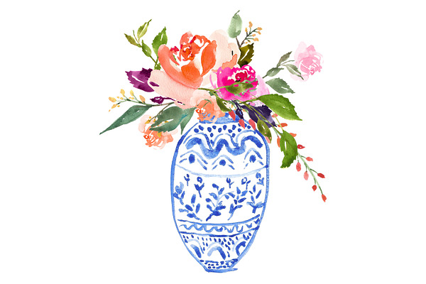 Watercolour Bouquet in Vase - No.1