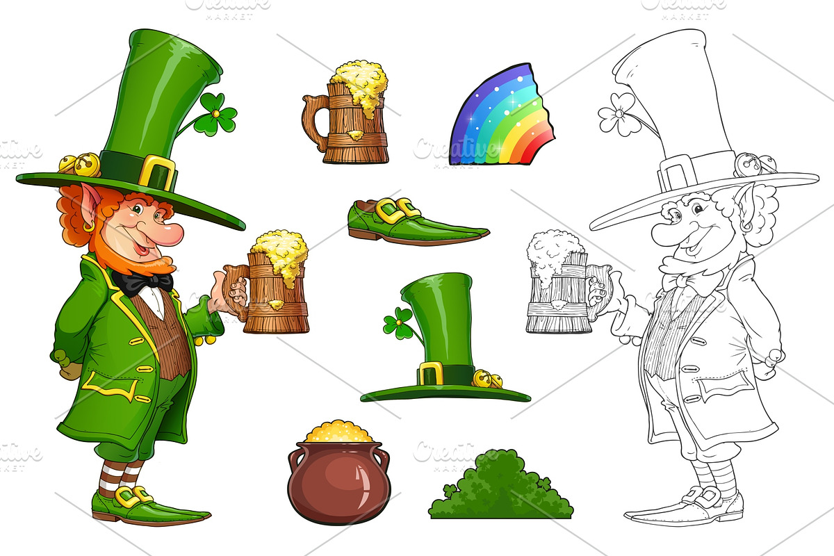 Gnome leprechaun with mug of beer. in Illustrations - product preview 8