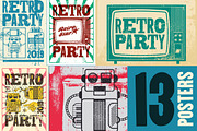 Retro Party grunge posters.
