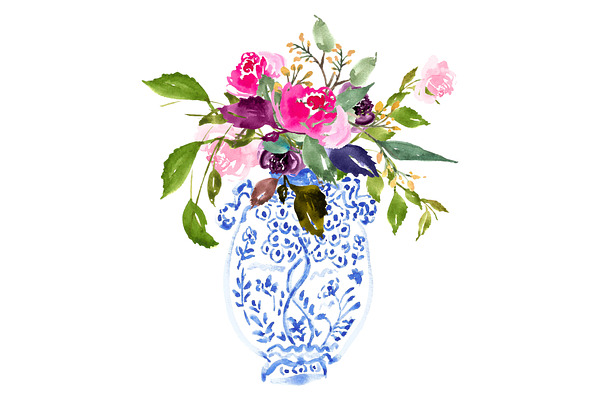 Watercolour Bouquet in Vase - No. 2