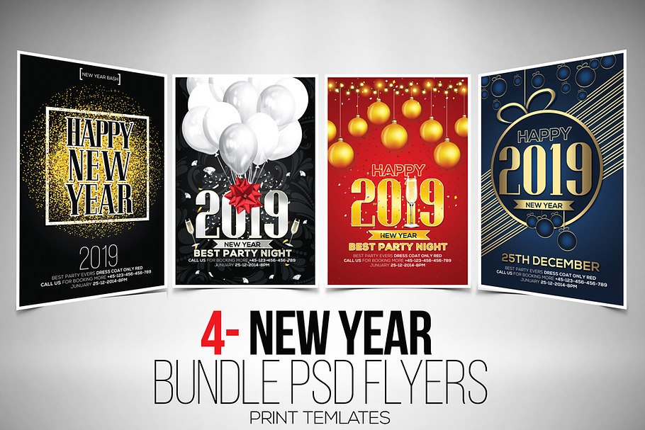 Happy New Year 4 Flyers Bundle in Flyer Templates - product preview 8