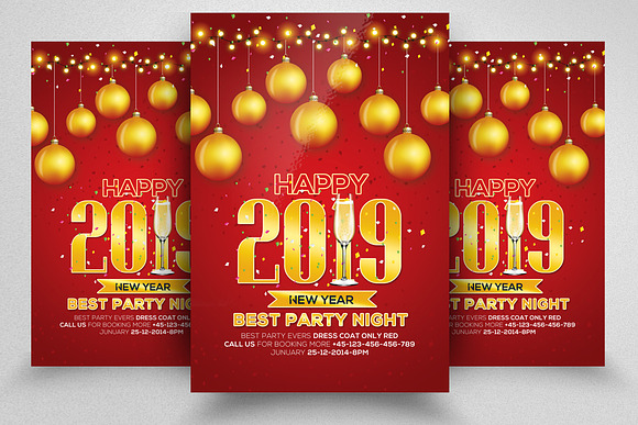 Happy New Year 4 Flyers Bundle in Flyer Templates - product preview 2