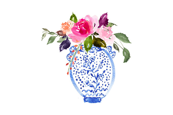 Watercolour Bouquet in Vase - No.3
