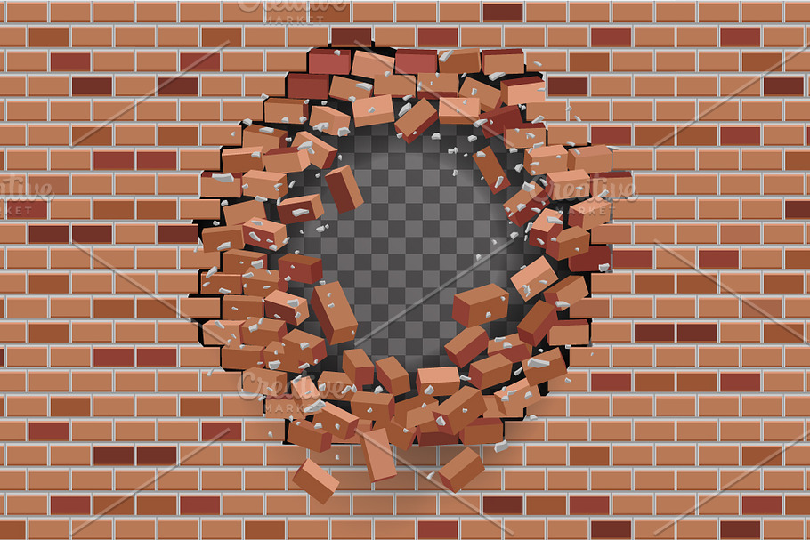 Red brick wall hole