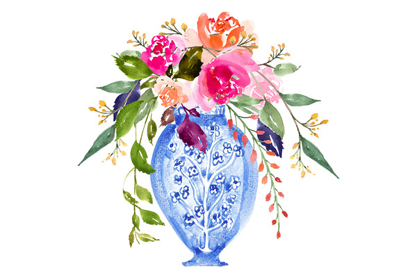 Watercolour Bouquet in Vase - No.4