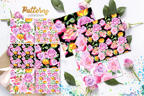 Pink  roses collection watercolor  in Illustrations - product preview 2