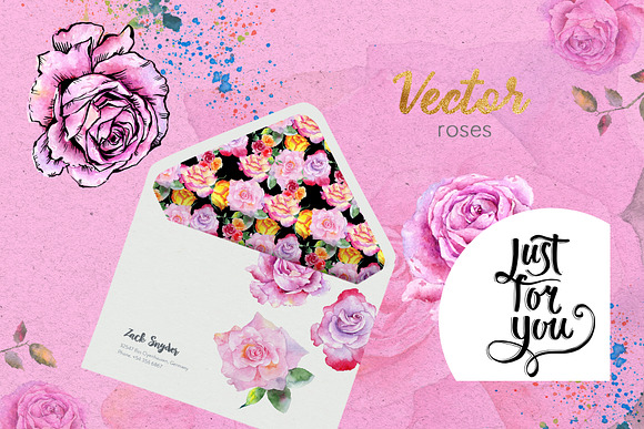 Pink  roses collection watercolor  in Illustrations - product preview 6