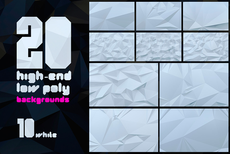 20 Low-Poly Background - Black&white