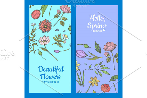 Vector hand drawn flowers web banner