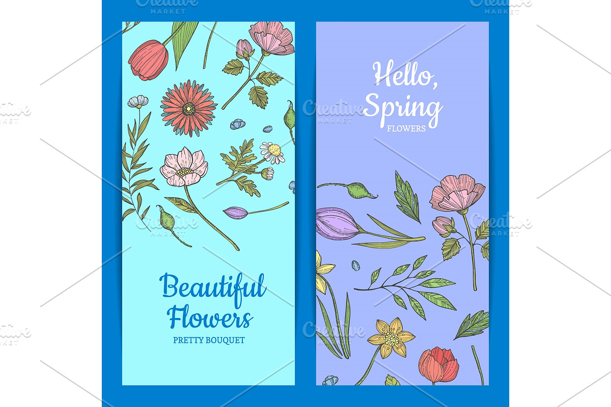 Vector hand drawn flowers web banner in Graphics - product preview 8