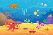Underwater life. Aquarium cartoon