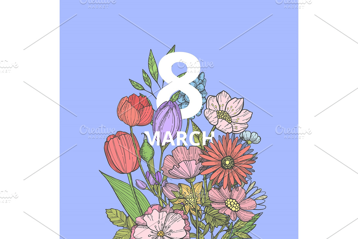 Vector hand drawn flowers 8 march in in Graphics - product preview 8
