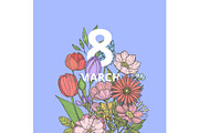 Vector hand drawn flowers 8 march in