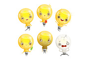 Bulb characters. Cartoon lamp mascot
