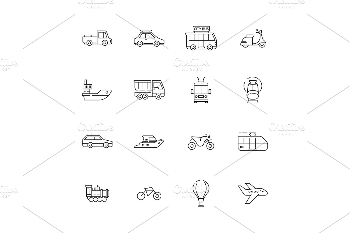 Public transport icons. Cars planes in Graphics - product preview 8