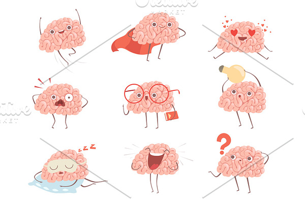 Brain characters. Cartoon mascot