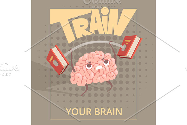 Sport brain poster. Cartoon mind