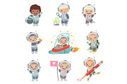 Childrens in space. Kids astronauts