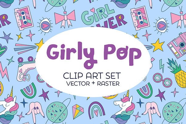 Girly Pop Clip Art Set (vector)