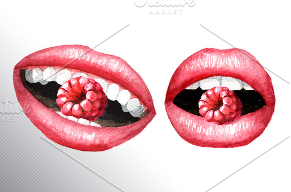 Lips. Watercolor collection in Illustrations - product preview 3