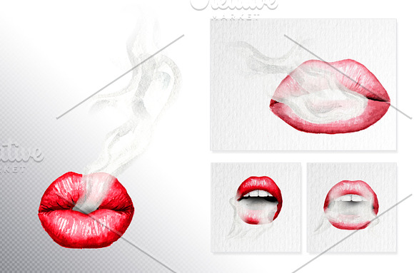 Lips. Watercolor collection in Illustrations - product preview 4