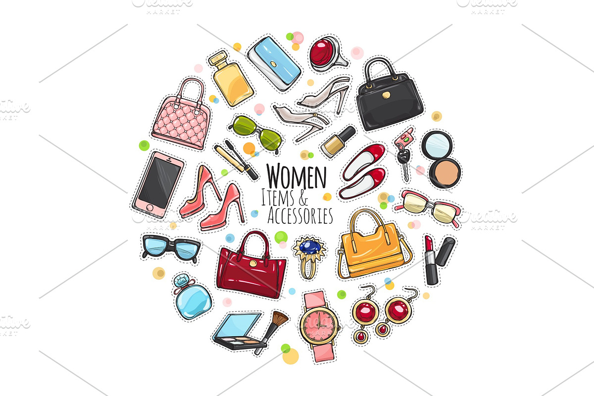 Set of Different Women Items and in Illustrations - product preview 8
