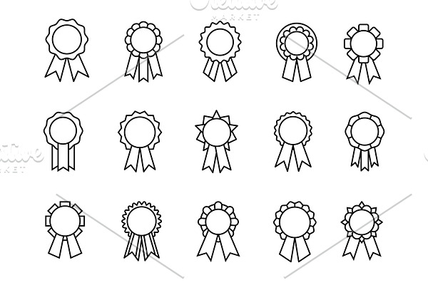 Awards ribbons line icons