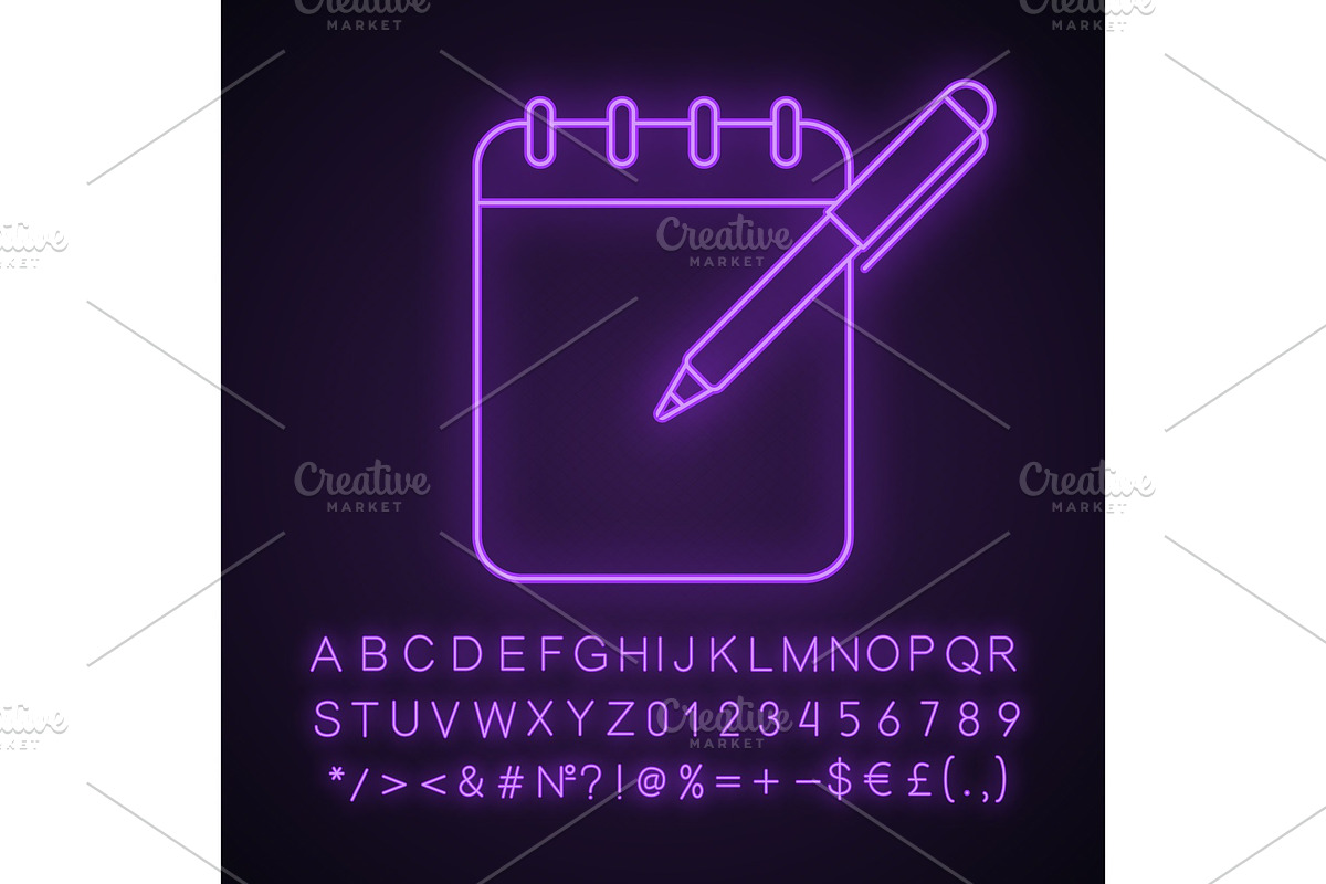 Notepad with pen neon light icon in Icons - product preview 8
