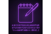 Notepad with pen neon light icon