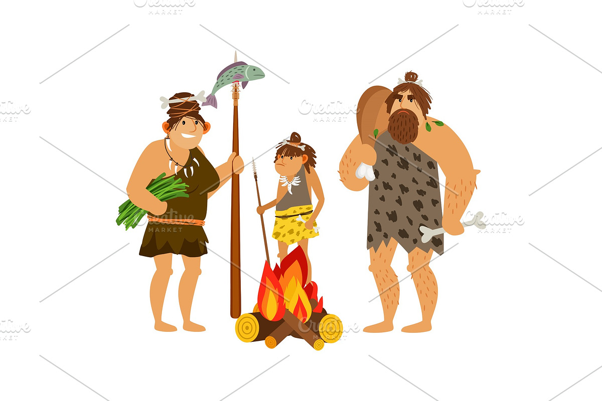 Cartoon cavemen family in Illustrations - product preview 8