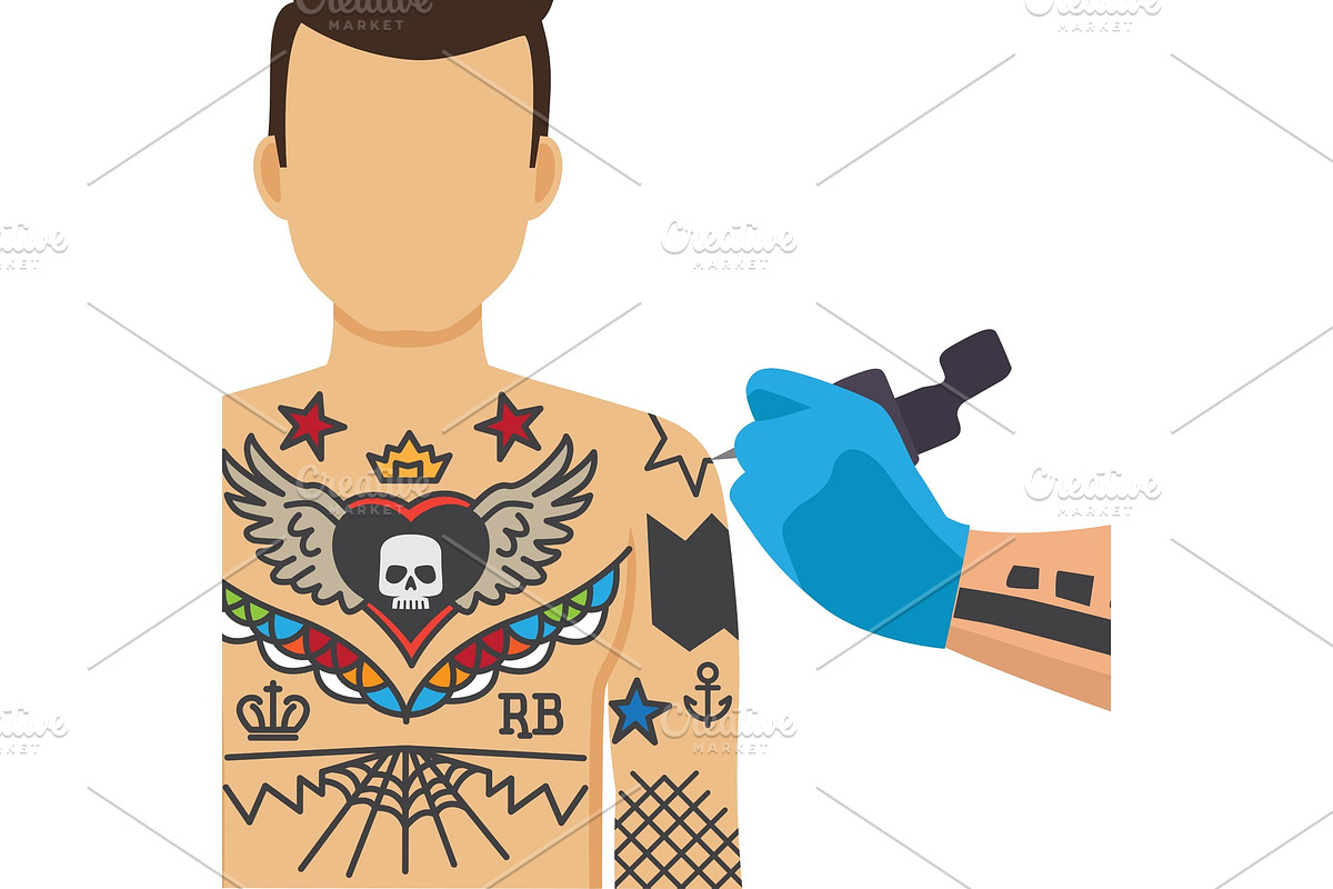 Tattooing process illustration in Illustrations - product preview 8