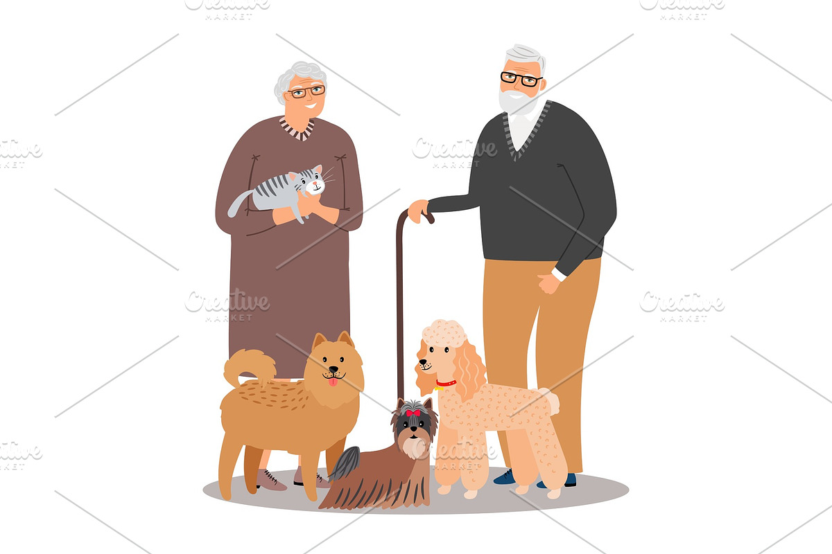 Old petlover couple in Illustrations - product preview 8