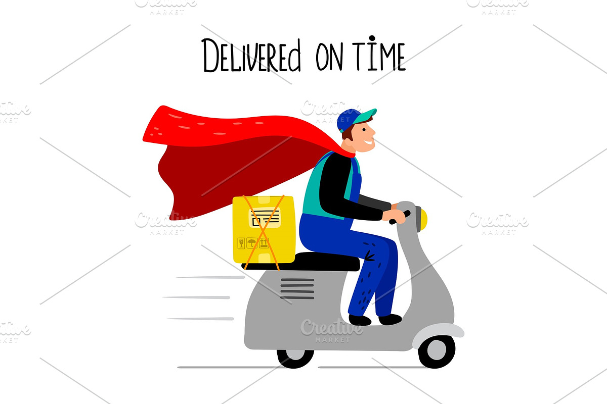 Delivery man on scooter in Illustrations - product preview 8