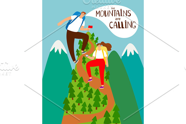 Mountains climbing cartoon people