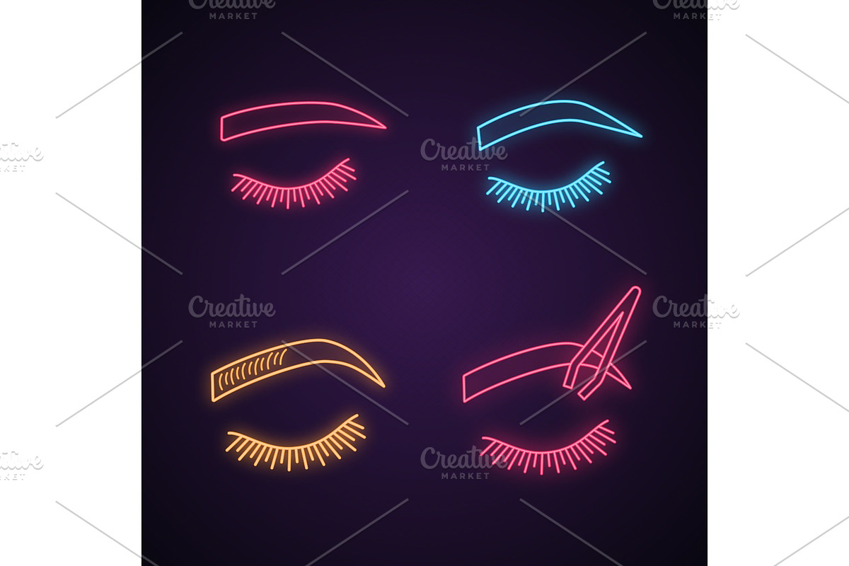 Eyebrows shaping neon light icons in Icons - product preview 8