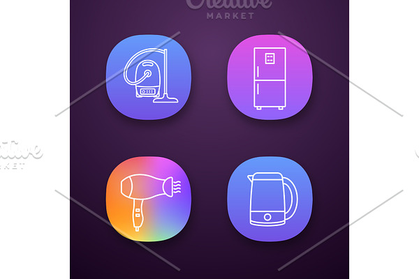 Household appliance app icons set