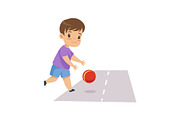 Little Boy Playing Ball on Road