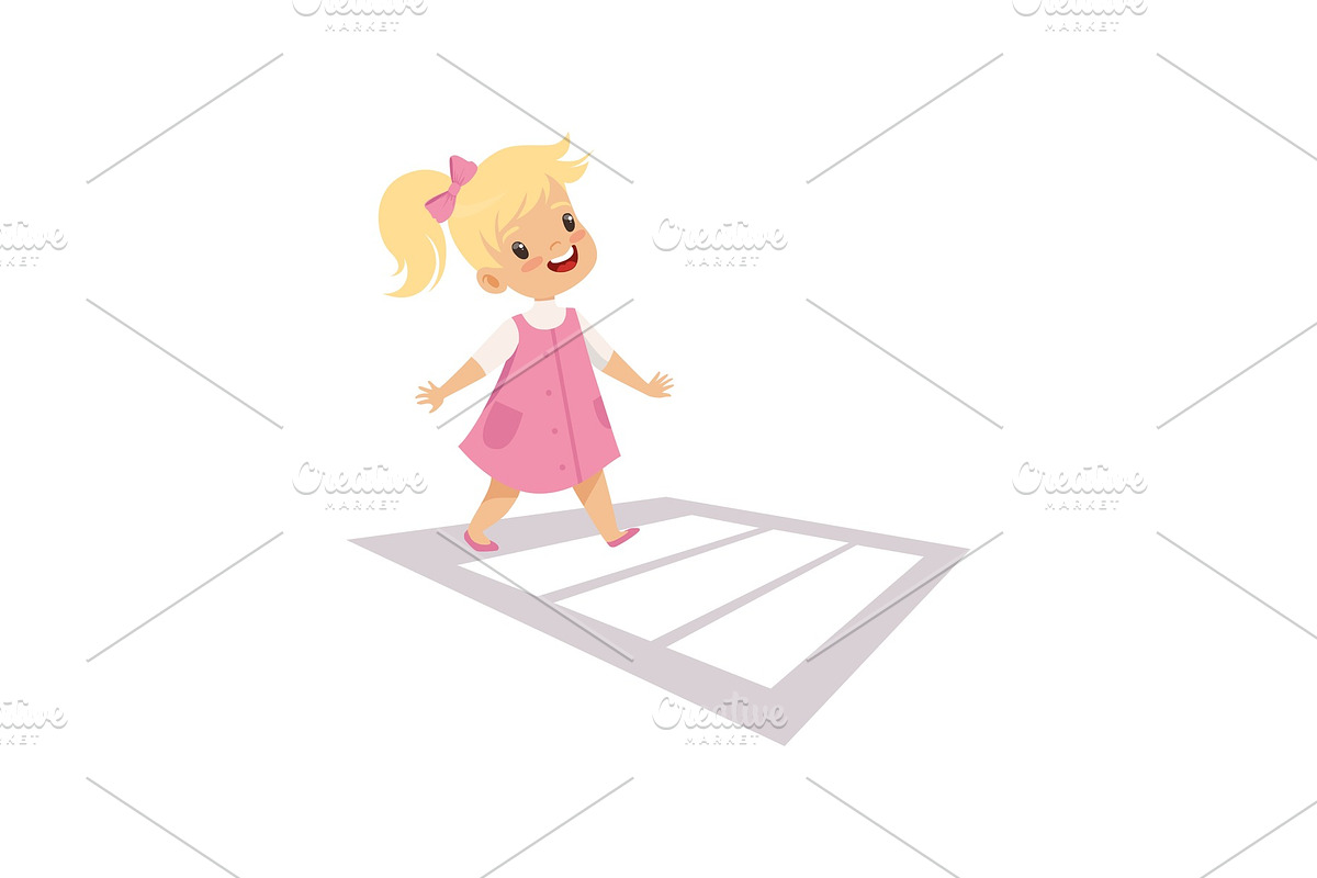 Cute Girl Using Cross Walk to Cross in Illustrations - product preview 8
