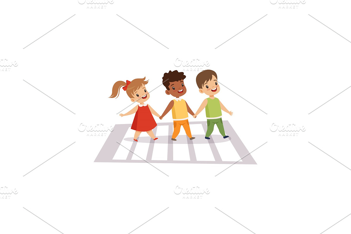 Children Using Cross Walk to Cross in Illustrations - product preview 8
