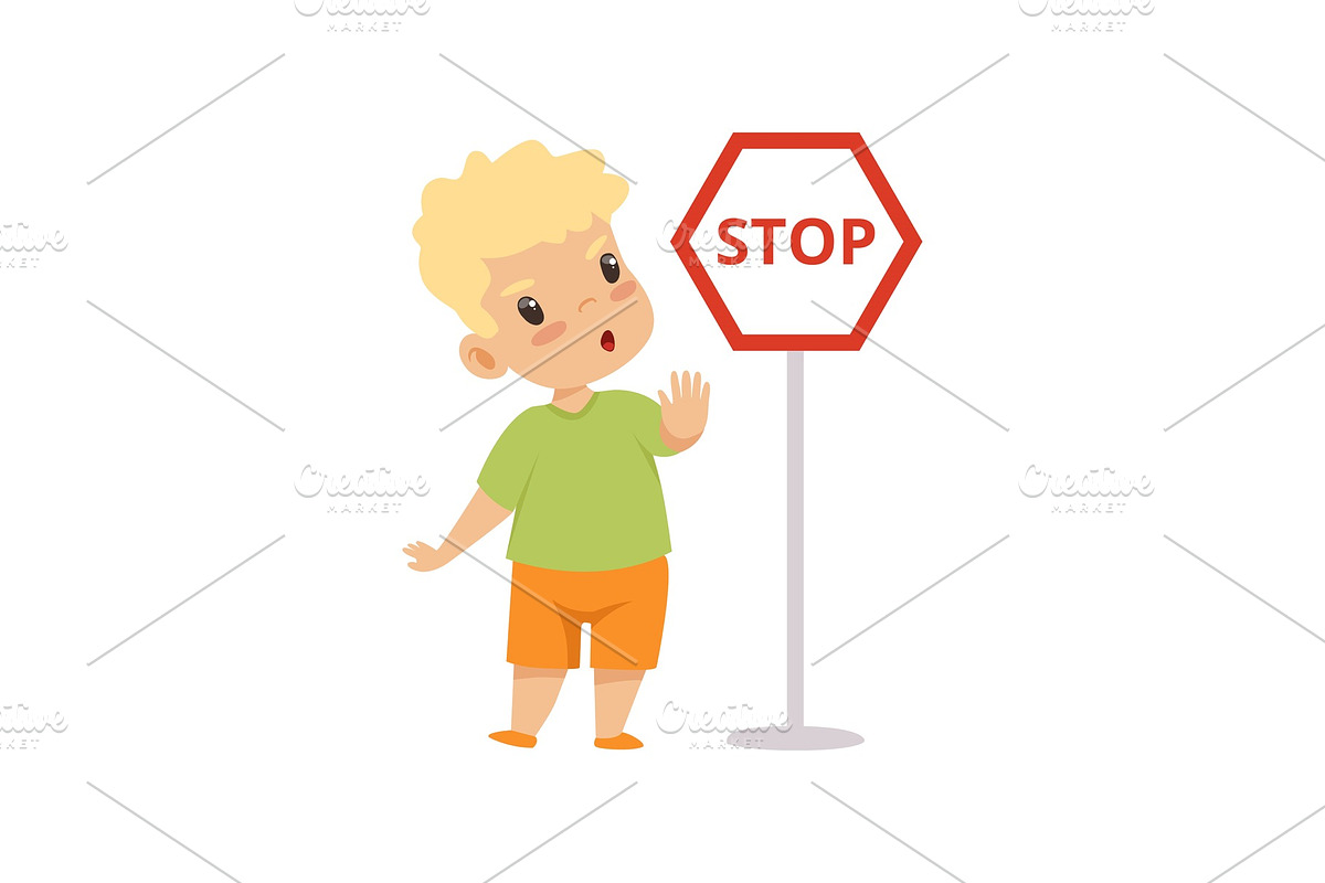Cute Boy Showing Stop Gesture While in Illustrations - product preview 8