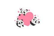 Cute Panda Bears Holding Pink Heart