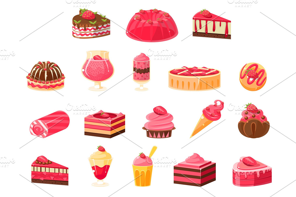 Pink sweets and desserts big set in Objects - product preview 8