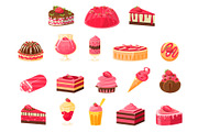 Pink sweets and desserts big set