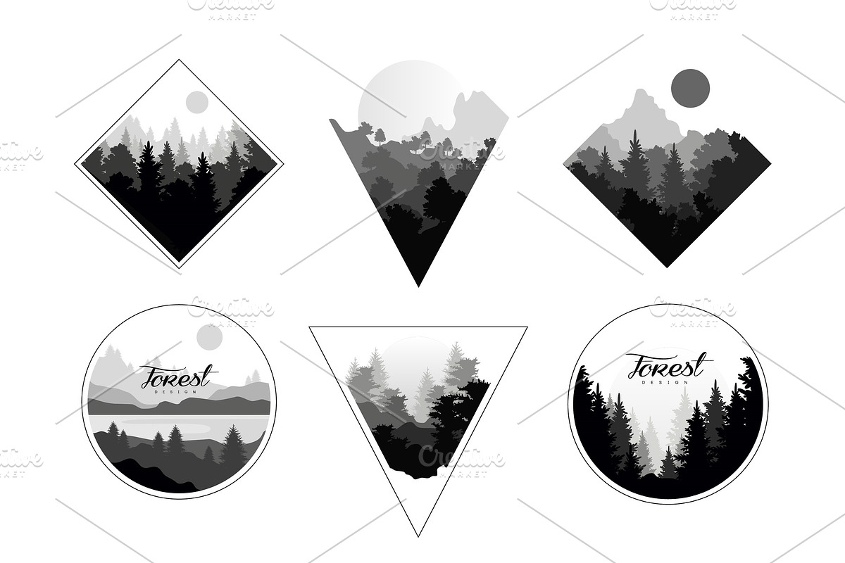 Set of monochrome landscapes in in Illustrations - product preview 8