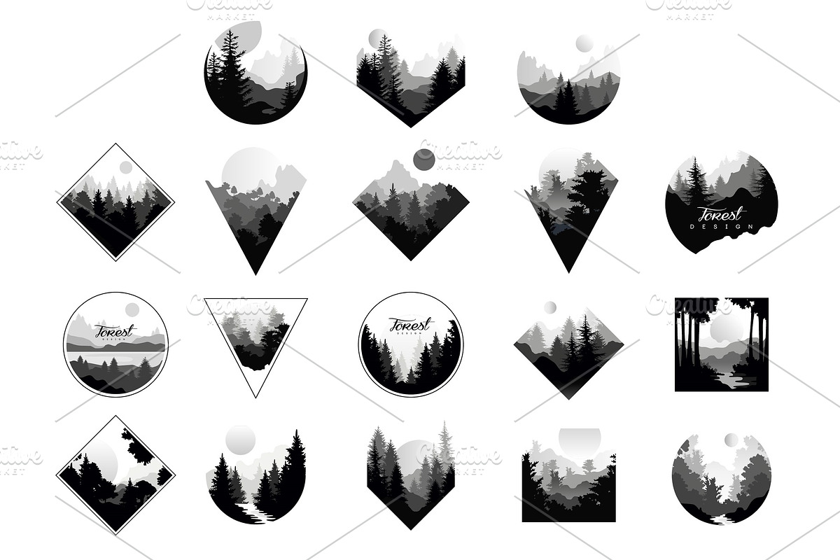 Set of monochrome landscapes in in Illustrations - product preview 8