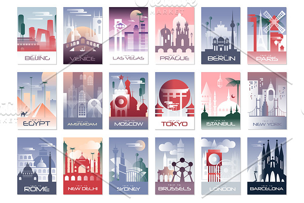 City cards set, landscape template