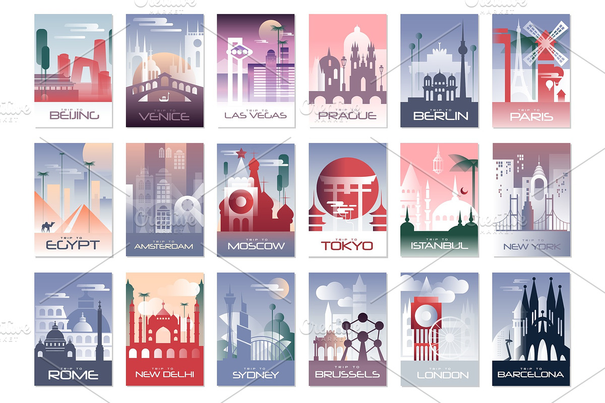 City cards set, landscape template in Textures - product preview 8